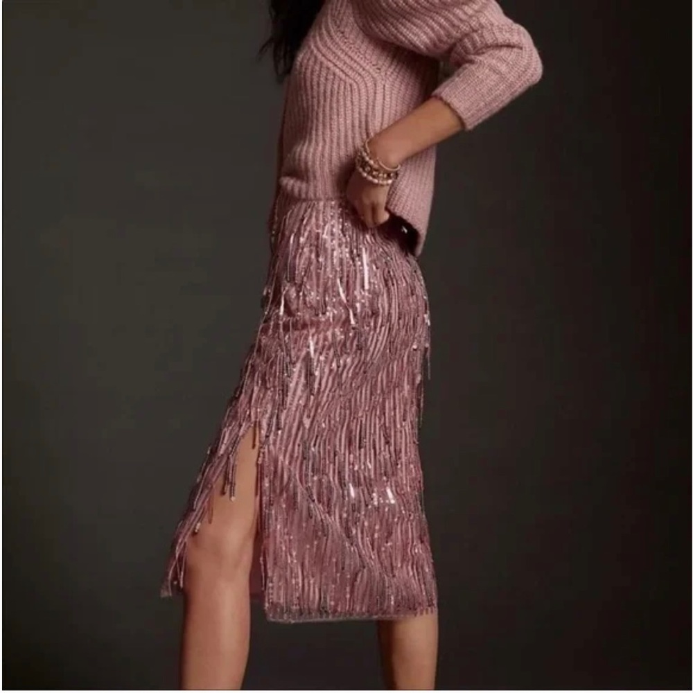 Anthropologie Maeve Sequin Fringe Skirt in Pink
